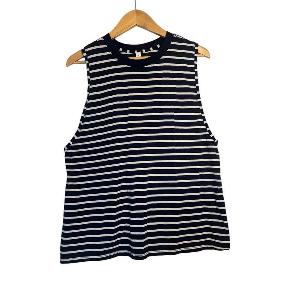 Lululemon Athletica Women's Sleeveless Boyfriend Pullover Tank Size 8 Navy White